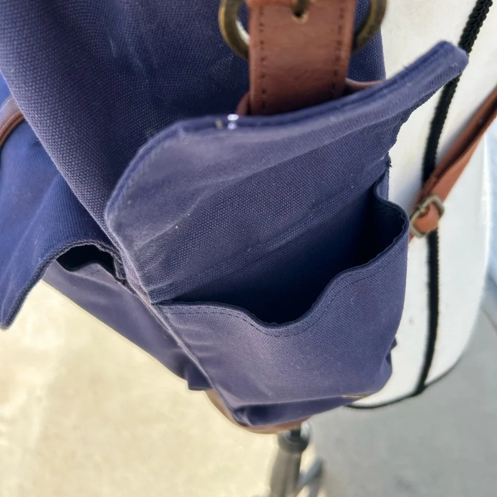 Rutland Navy and Brown Canvas Backpack EUC